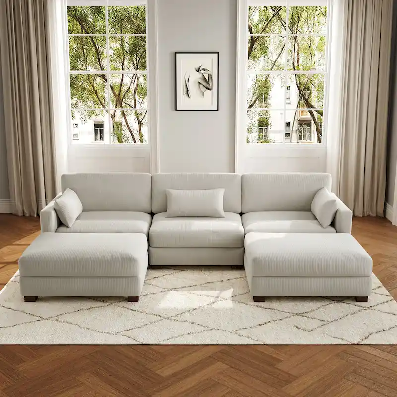 5-Piece U Shaped Couch Modular Sectional Sofa with Ottoman