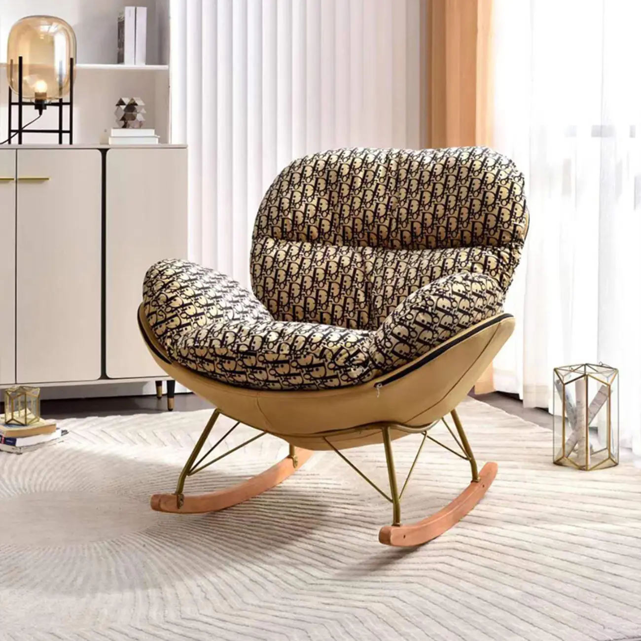 Modern Ergonomic Wingback Rocking Chair with Upholstered
