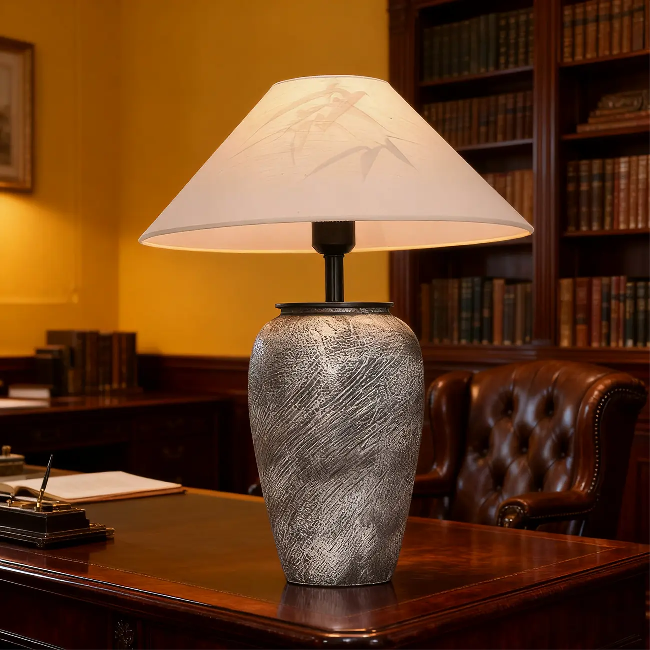 Modern Gray Ceramic Table Lamp with Fabric Shade