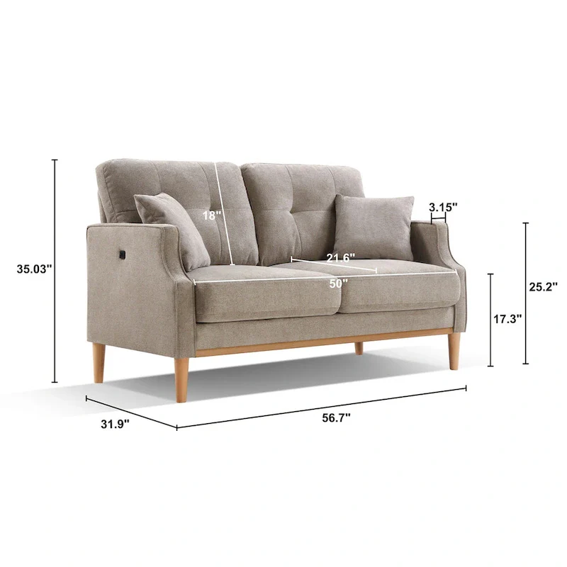 Loveseat With Waterproof Fabric, USB Charge