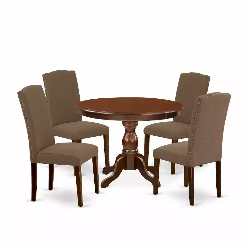 5-Piece Mahogany Finish Solid Wood Top Dining table with 4 Chairs with