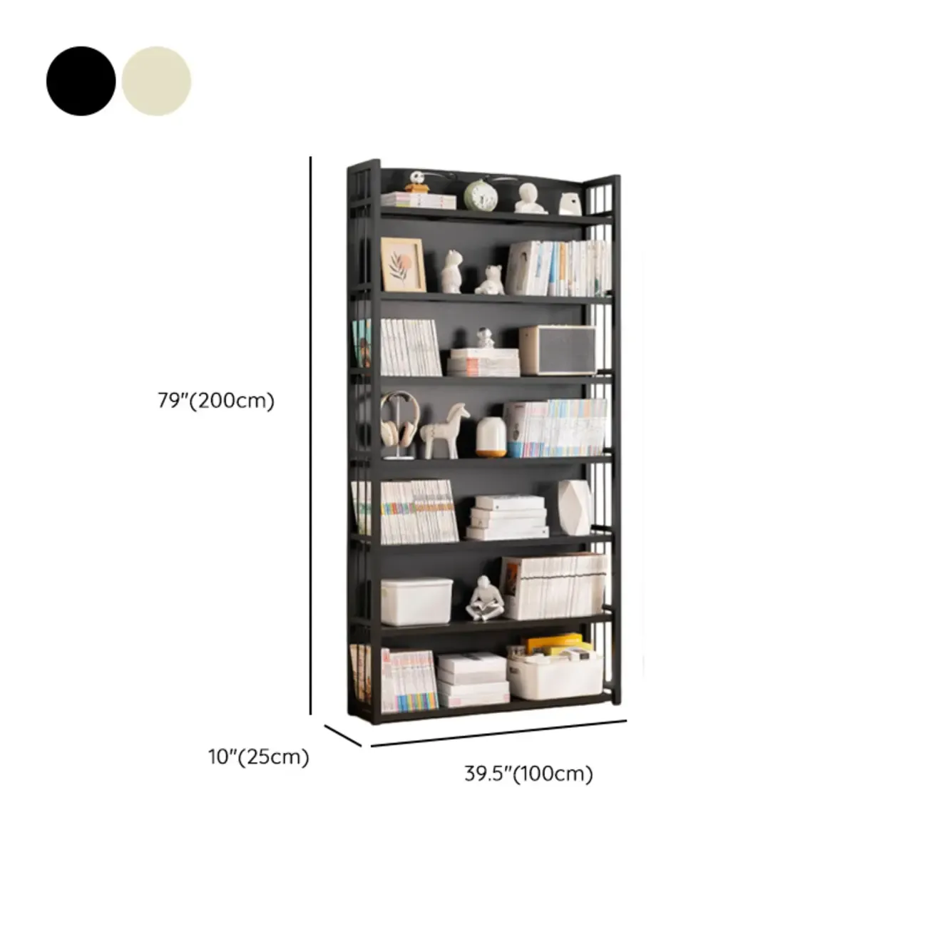 Premium Bamboo Modern Black 5-Shelf Open Bookshelf