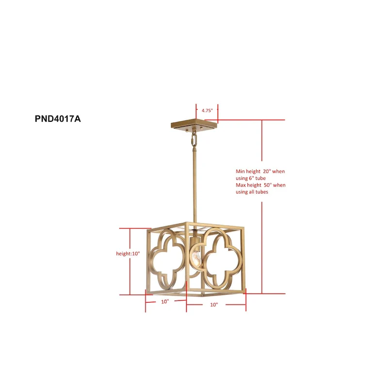 SAFAVIEH Lighting Eirini Gold Quatrefoil Trellis Adjustable Pendant - 10  W x 10  D x 14-50  H - 10Wx10Dx50H
