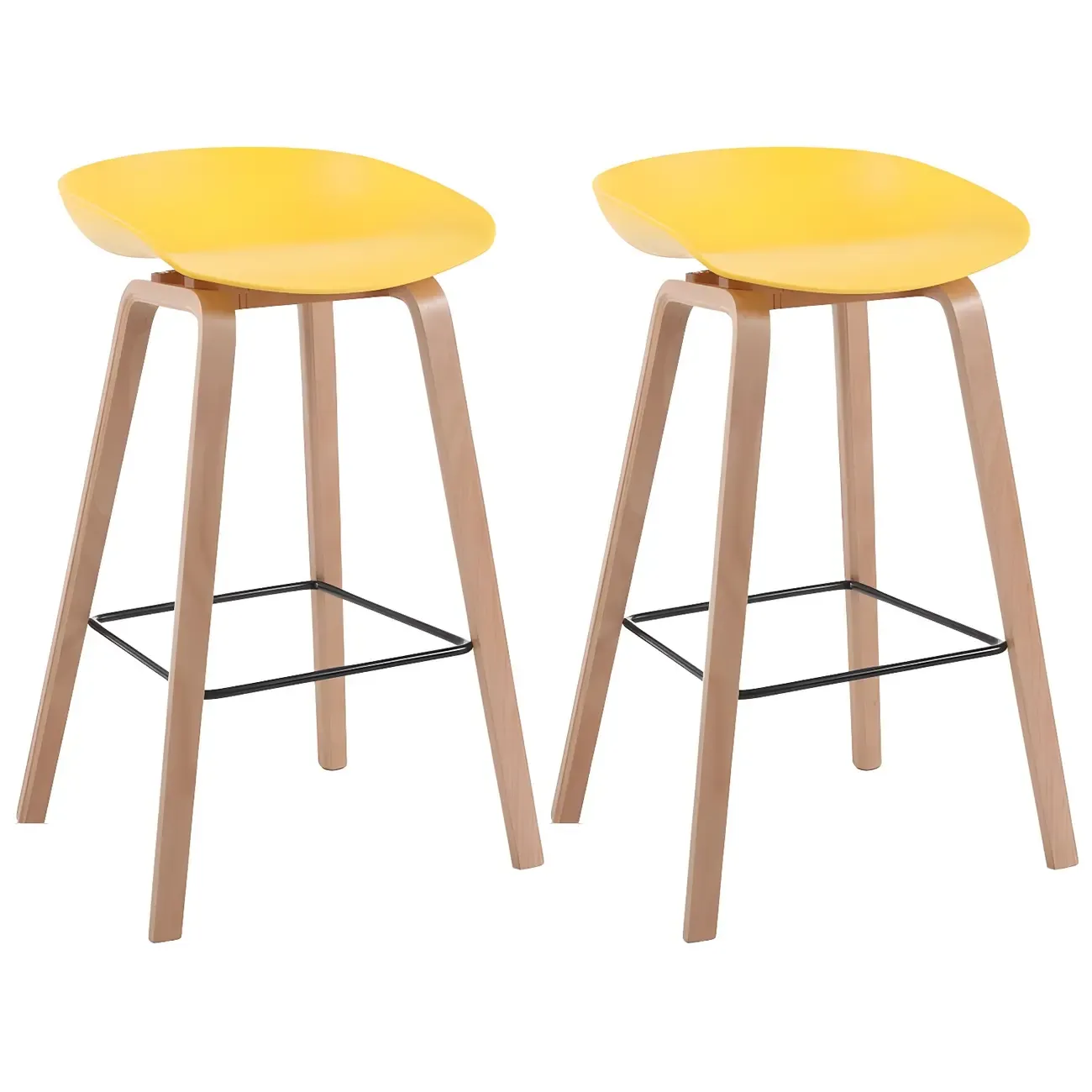 Mid-Century Modern Plastic Bar Stool with Wood Legs