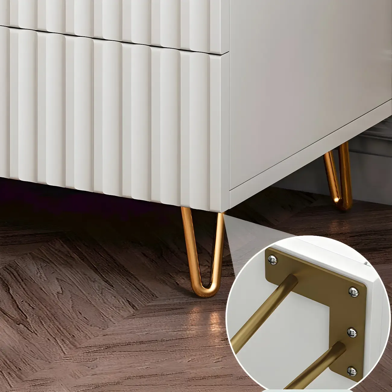 Modern Wooden Stripe Gold Accents Stylish Nightstand