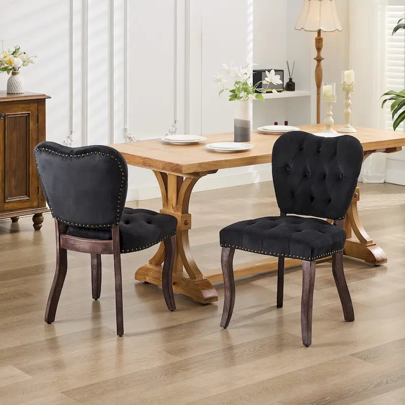 Dining Chairs Set of 2, Soft Tufted Accent Chairs Side Chairs with Wooden Legs, Velvet Upholstered Dining Room Chair