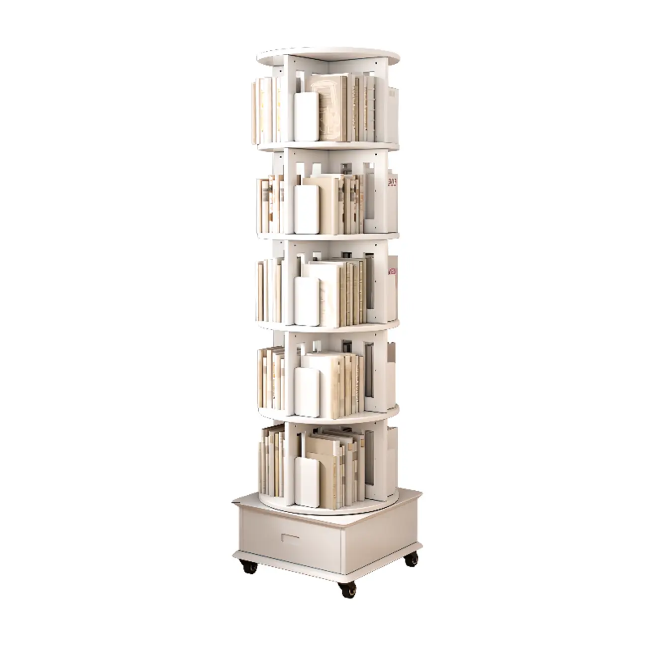 Medium Rotatable Nut-brown Wooden Vertical Bookcase