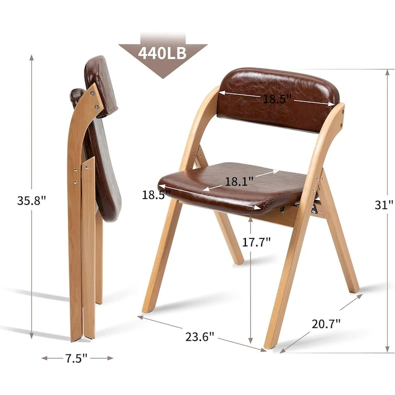 Wooden Stackable Dining Folding Chairs with Padded Seats(Set of 2)