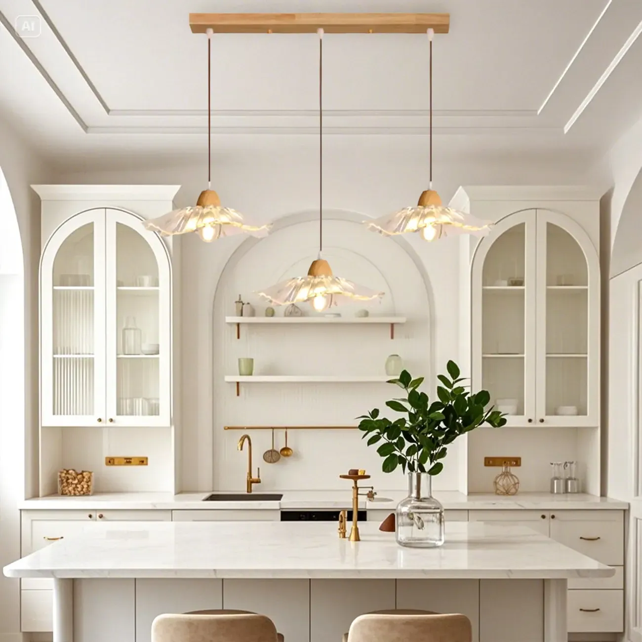 Elegant Clear Glass Floral Pendant Light with 3 Lights