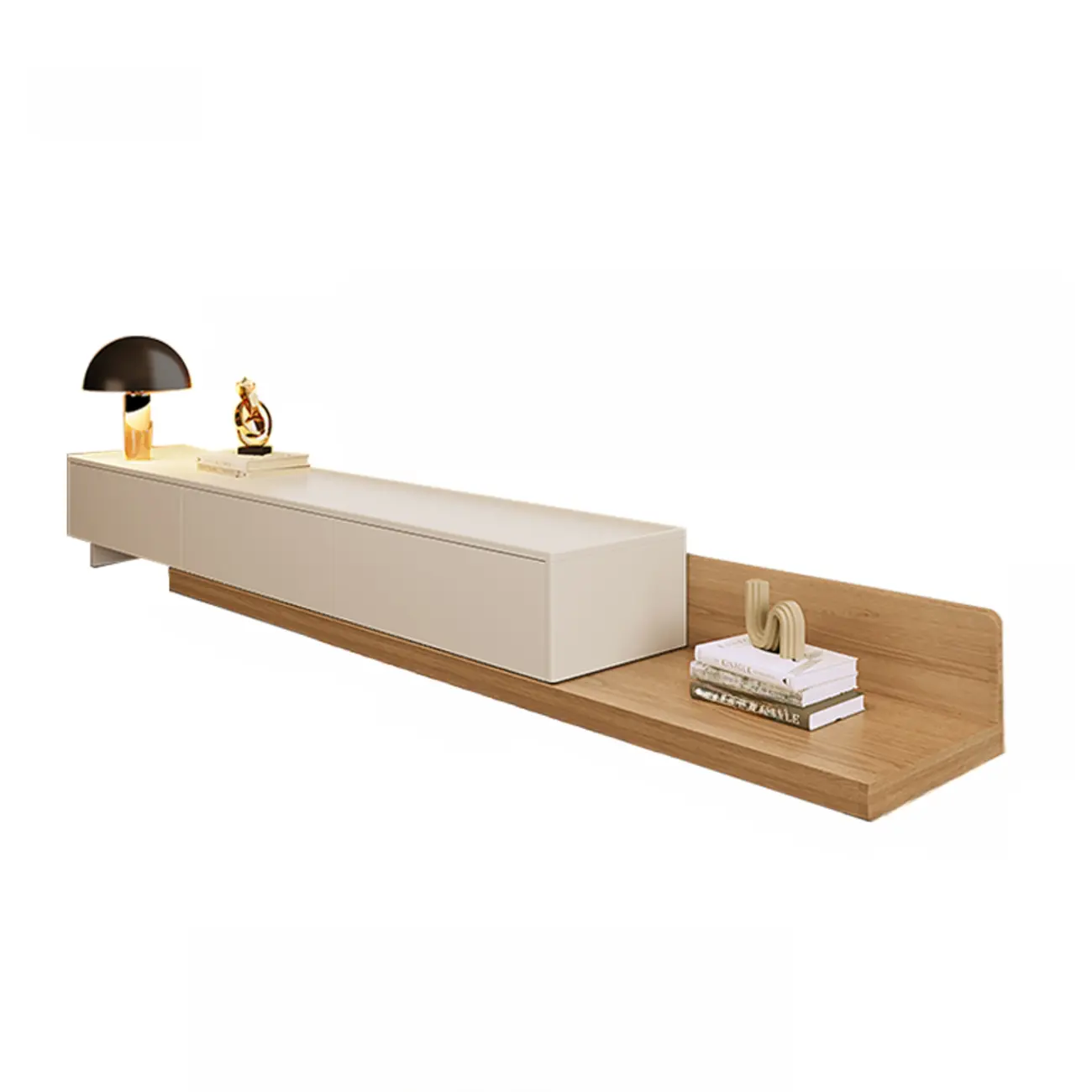 Modern Wood TV Stand with Open-Air Storage & Cable Management