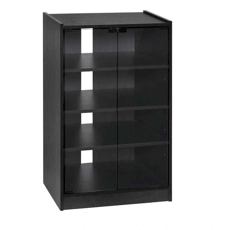 Black 5-Tier Media Stand Cabinet with Tempered Glass Doors & Adjustable Shelves – Single