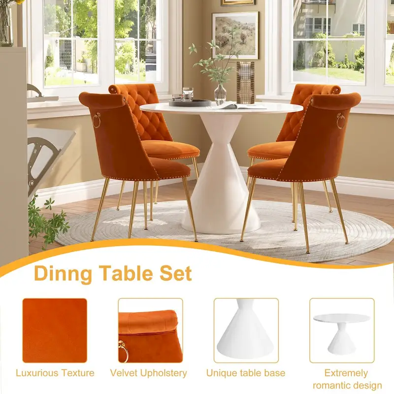 48  Light Luxury White High Gloss Large Countertop Dining Table with Velvet Dining Chair Set