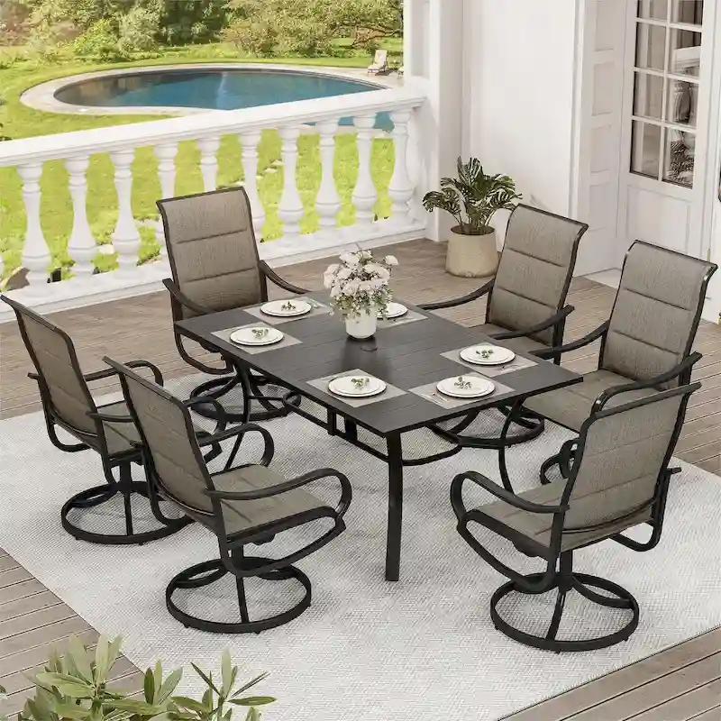 Patio Dining Set with 23 W Upholstered Swivel Chairs and Table