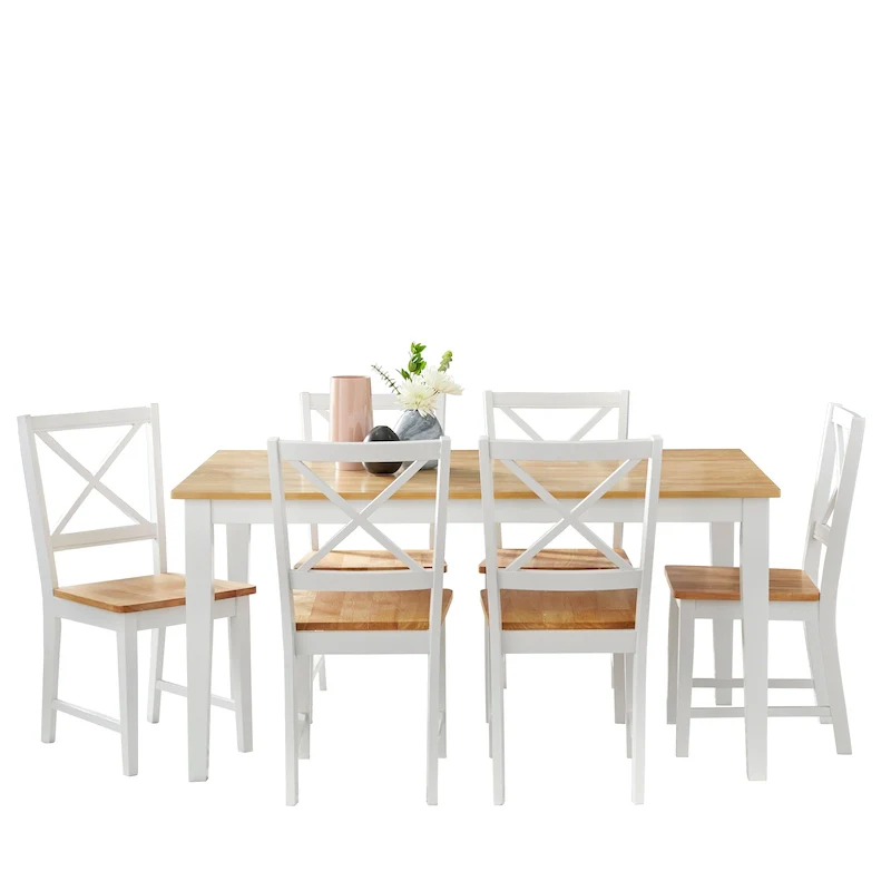 Crossback White/Natural 7-Piece Dining Set