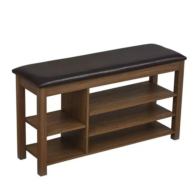 Homy Casa Lift-Top Shoe Bench with Adjustable Lower Shelves and Hidden Storage,Brown