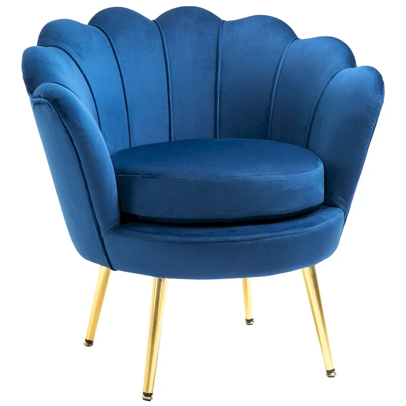Green Velvet Lotus Accent Chair with Gold Legs - Single Seat