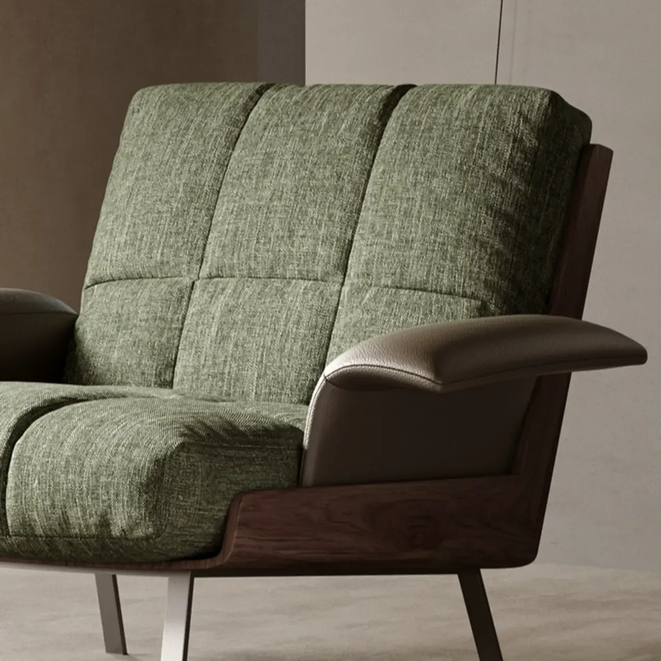Modern Green Fabric Flared Arm Lounge Chair