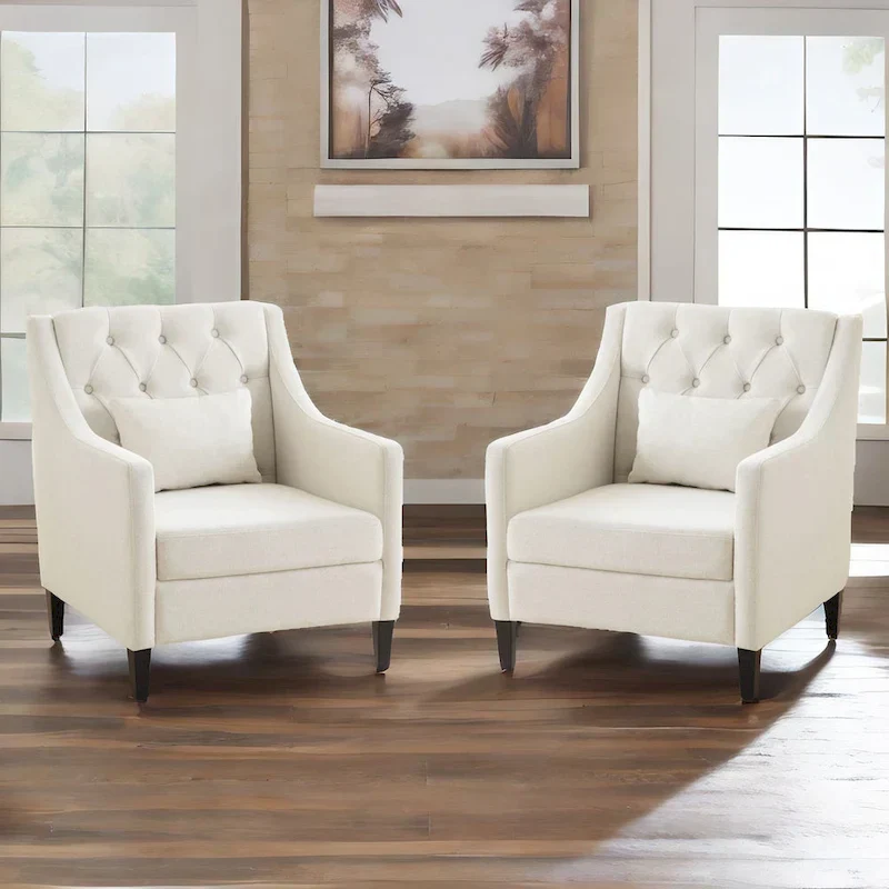 HUIMO Arm Chair Comfy Club Chair with Pillow Beige/ Dark Teal/ Blue