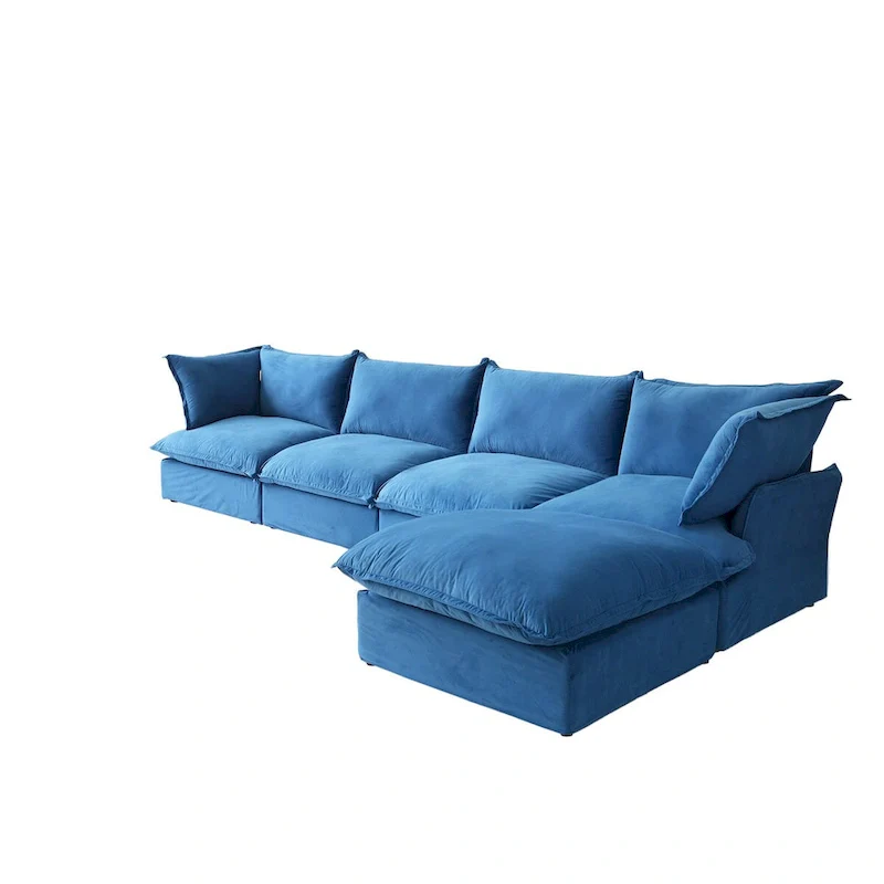 Cloud Sectional Sofa, 5-Seater Down Feather Modular Sofa L-shaped Velvet Wide Deep Seat Convertible Couch.
