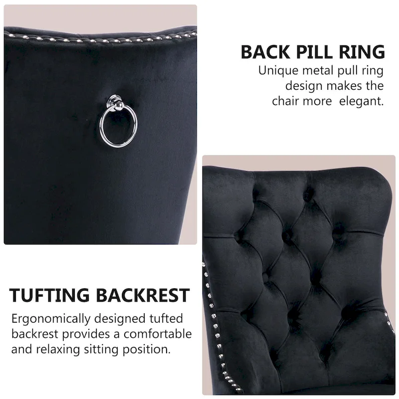 Velvet Dining Chairs Set of 2, Tufted Dining Room Chairs with Button Back, Nailhead Trim, Upholstered Kitchen Side Chairs