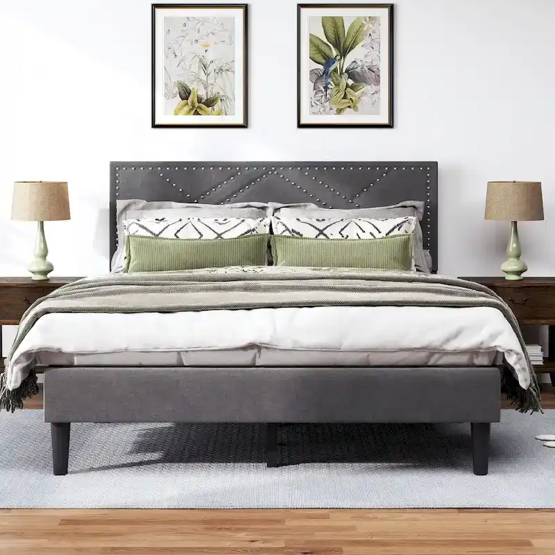 Queen Platform Bed with Upholstered Storage Headboard & Under-Bed Storage