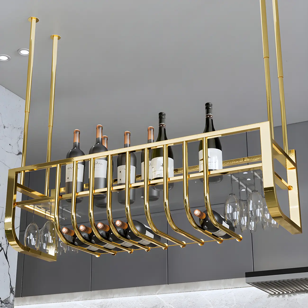 Wall-Mounted Metal Wine Rack Glam Gold Stylish
