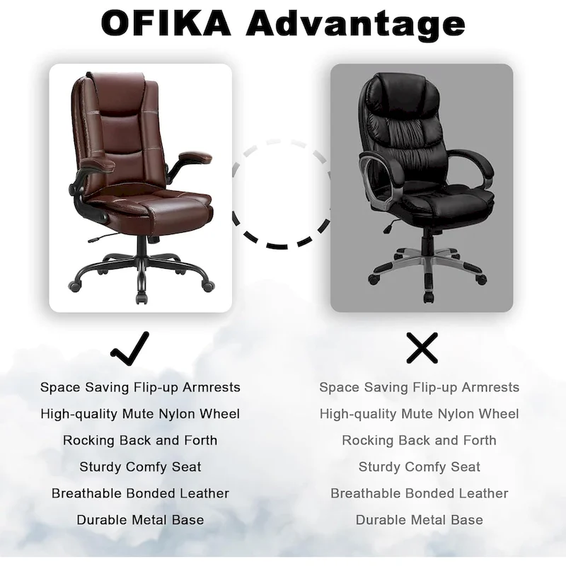 Big and Tall Ergonomic High Back Adjustable Height Leather Executive Chair with Padded Flip-up Arms