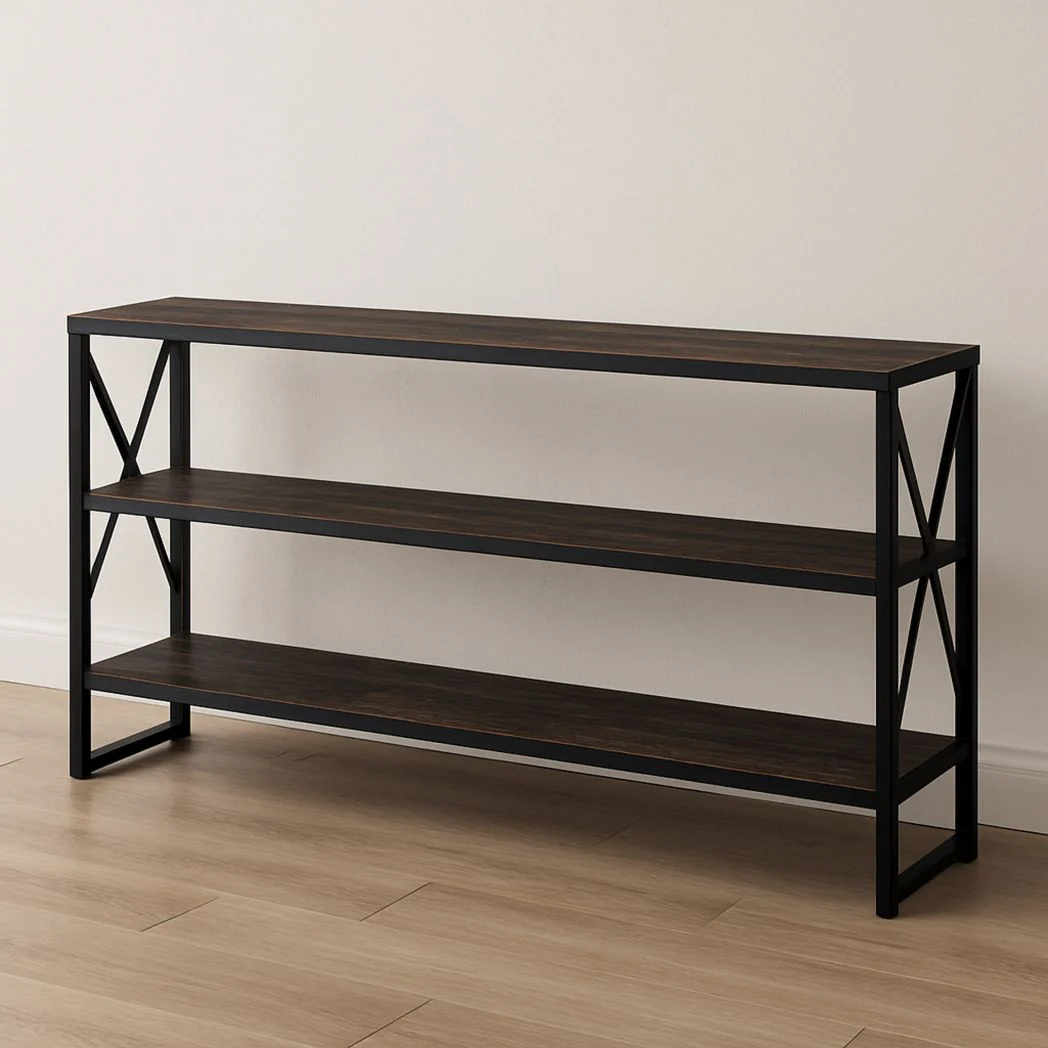 Étagère de rangement 3 niveaux en métal et bois noir/marron 100 cm