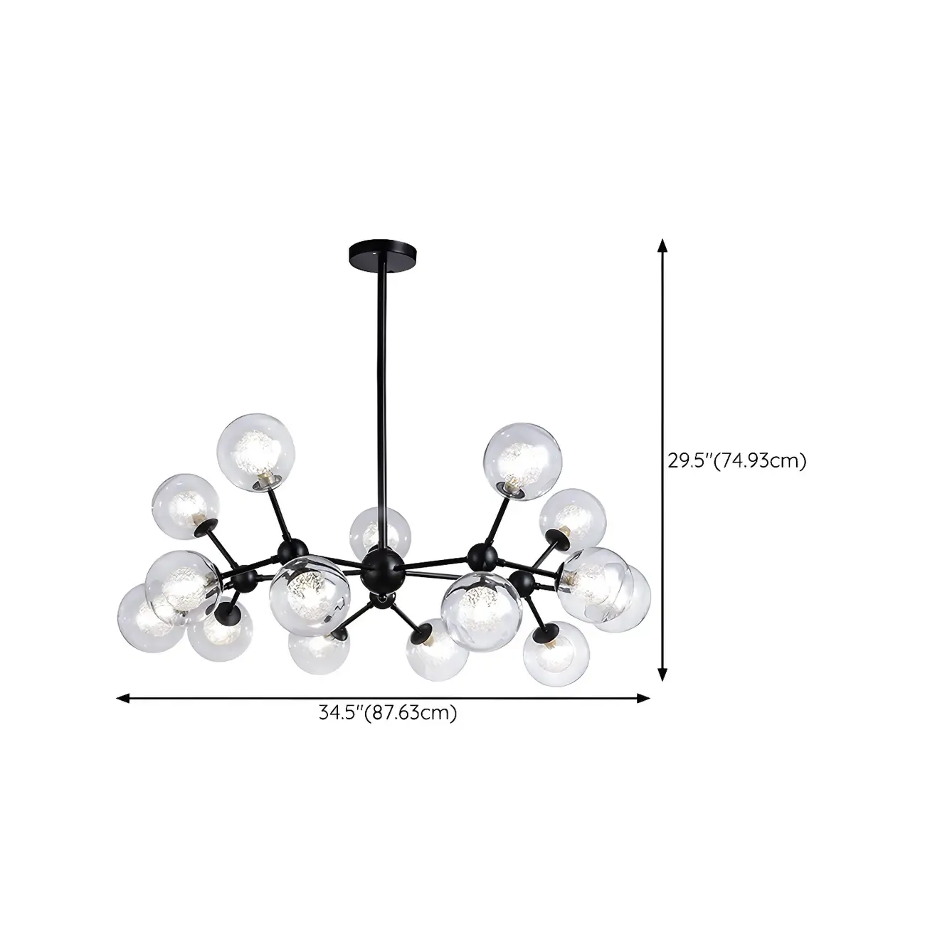 Modern Industrial Sputnik Black Glass 9-18 Light Chandelier