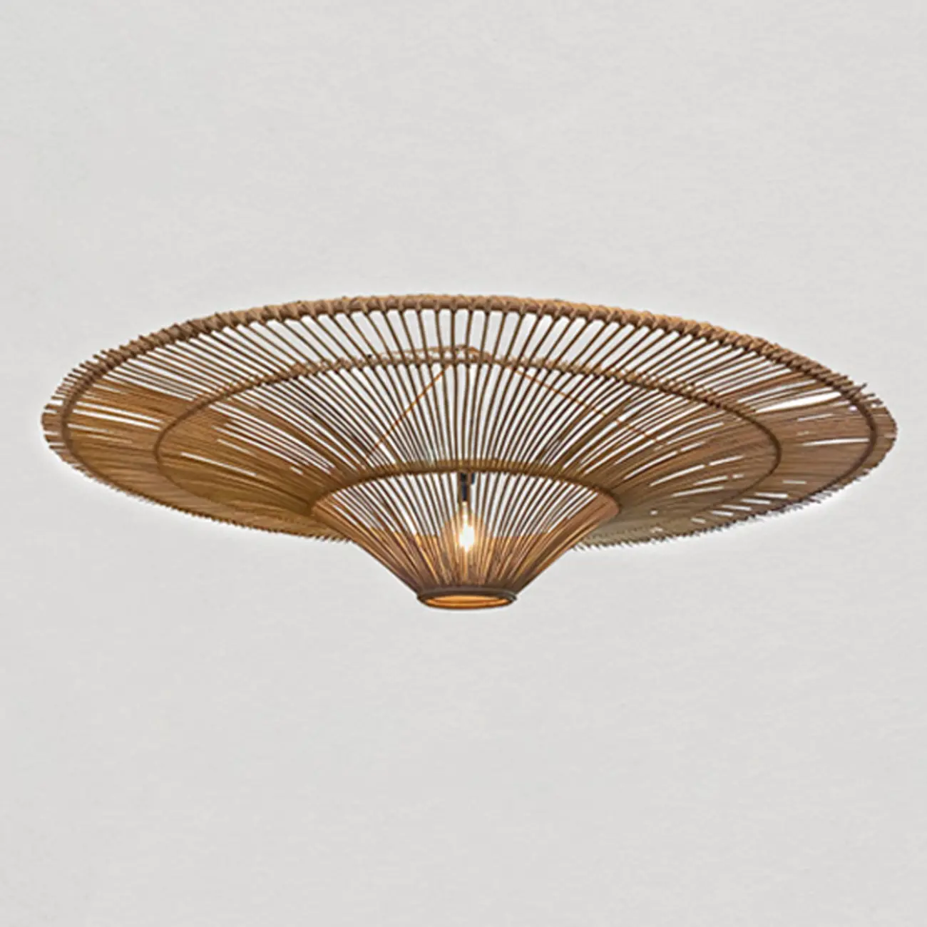 Natural Woven Rattan Bohemian Semi Flush Ceiling Light
