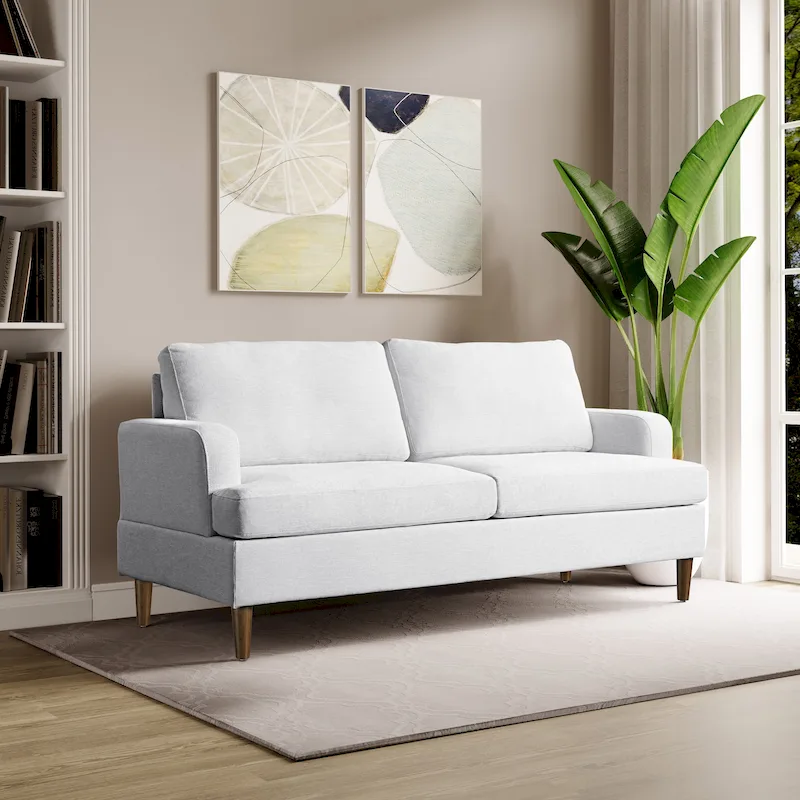Classic Upholstered Stationary Sofa – Solid Wood Frame, Plush Cushions, Living Room Couch