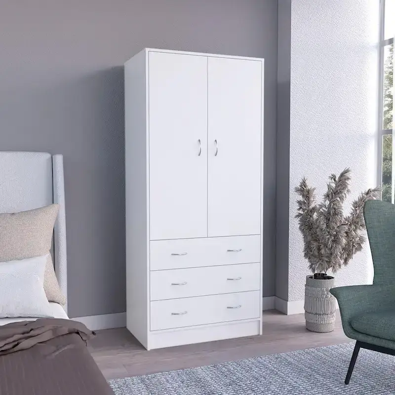 2-Door 3-Drawer Armoire with Hanging Rod, 70.9