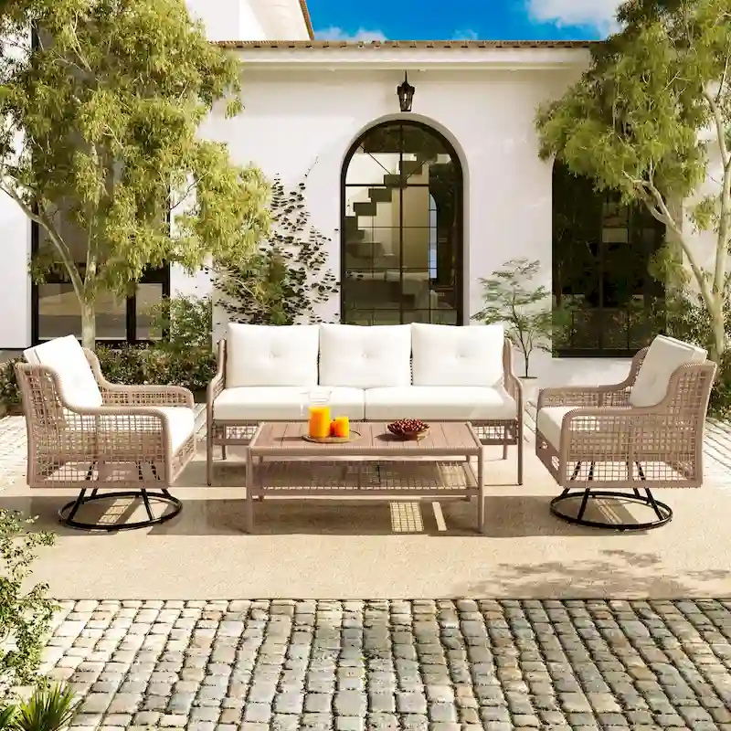 4 Pieces Patio Furniture Set with Swivel Chairs