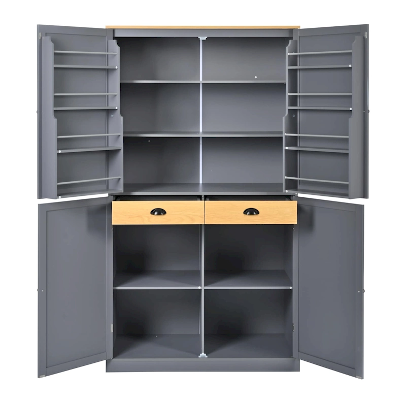 40.2x20x71.3 High Freestanding Kitchen Pantry Large Cupboard Storage Cabinet with 2 Drawers 2 Adjustable Shelves 8 Door Shelves