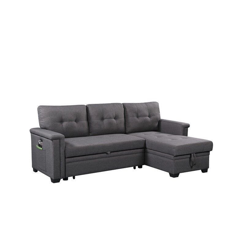 Ashlyn 84-inch Dark Gray Reversible Sleeper Sectional Sofa with Storage Chaise and USB Charging Ports - 84