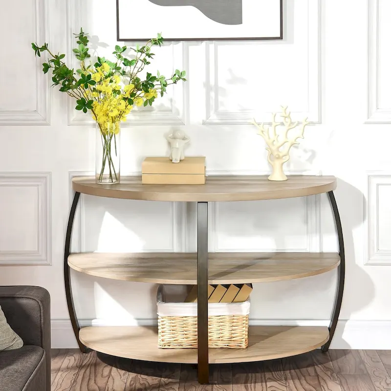 Oval Coffee Table, Industrial 2-Tier Elliptic Coffee Table