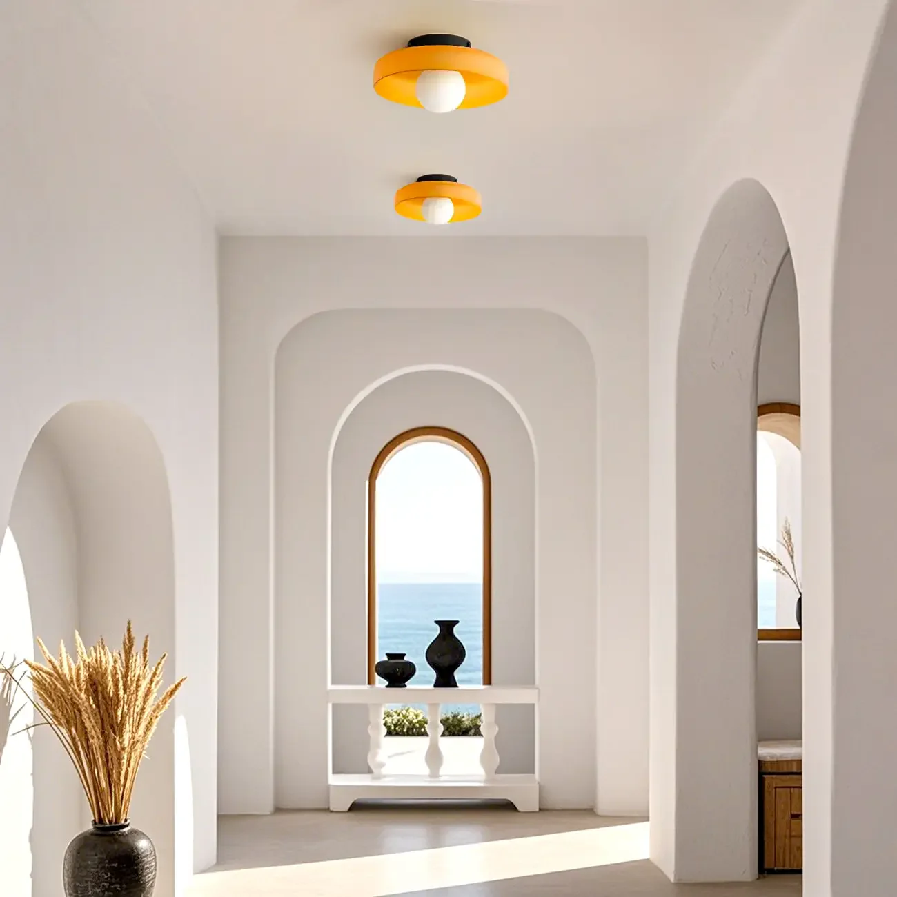 Modern Green Circular Glass Semi Flush Ceiling Light