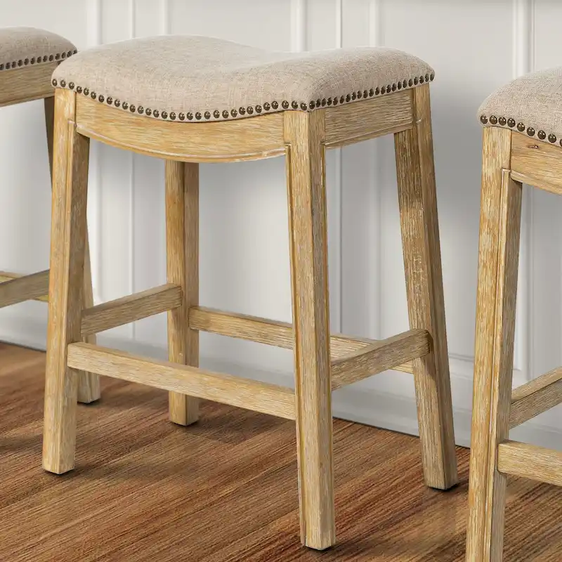 Sadie Saddle-Seat Wood Bar Stool with Upholstered Seat