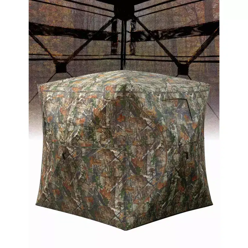 Hunting Blinds, 270 Degree See Through Pop Up Ground Blind for Deer, Waterproof Pop Up Deer Blind with Door, Camouflage Tent with Portable Carry Bag