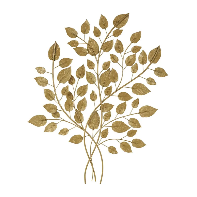 Athens Gold Leaves 33  High Iron Wall Art - N/A