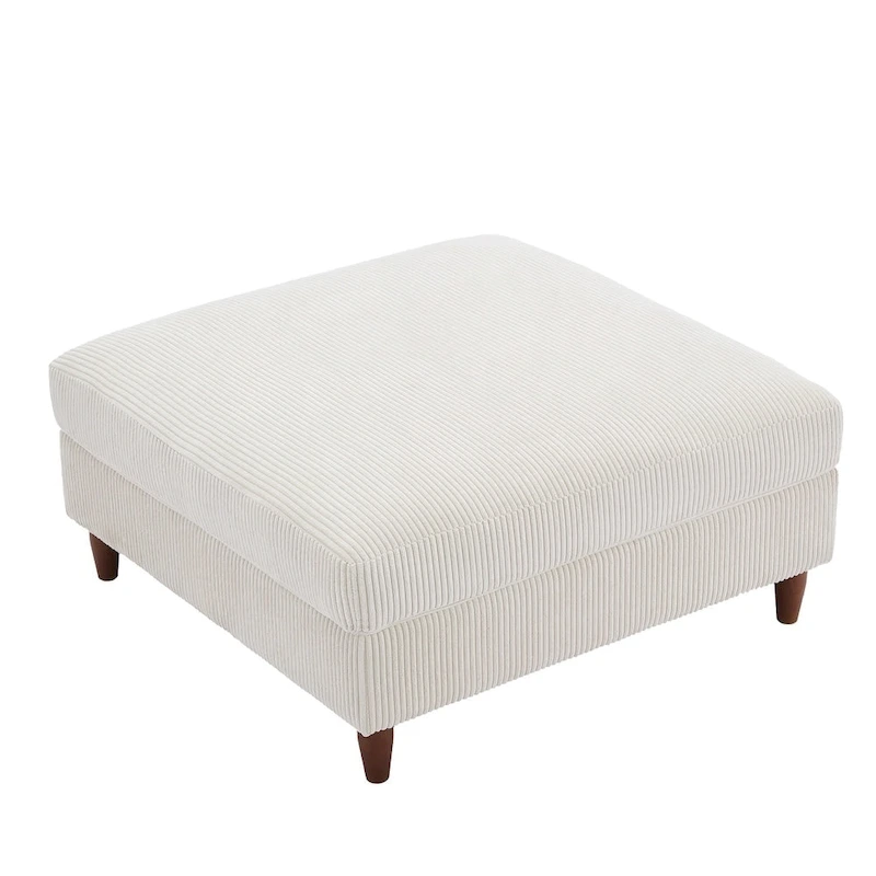 Modern Square Corduroy Upholstered Ottoman With Wood Leg