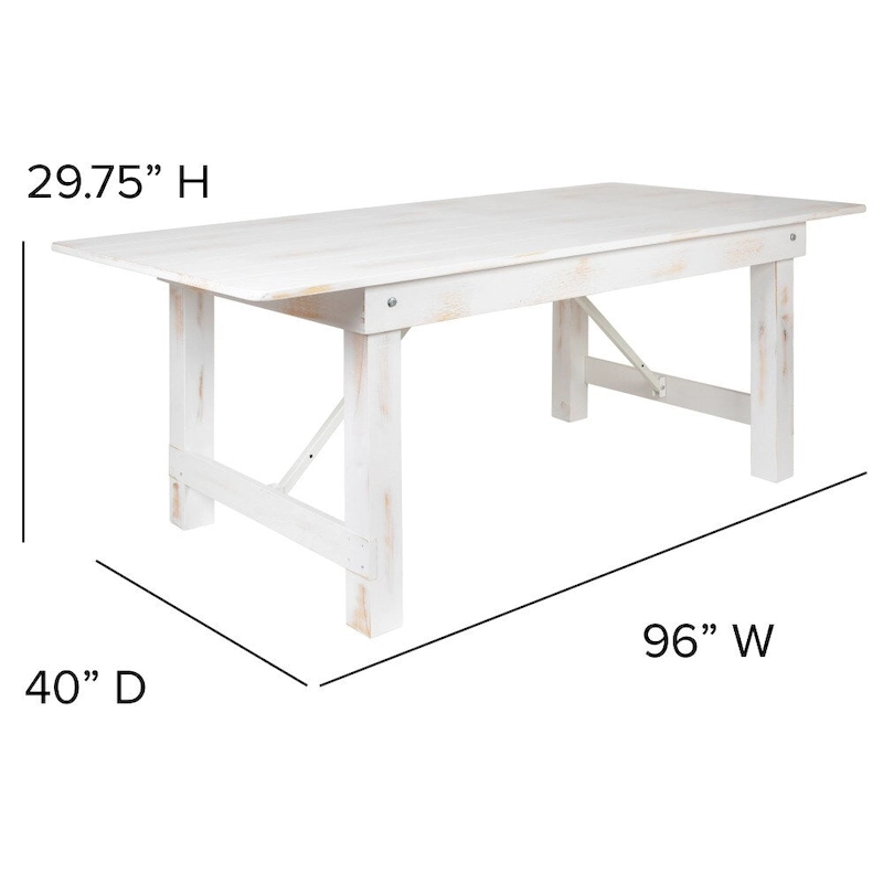8' x 40 Rectangular Antique Rustic Solid Pine Folding Farm Table - 96D x 40W x 30H