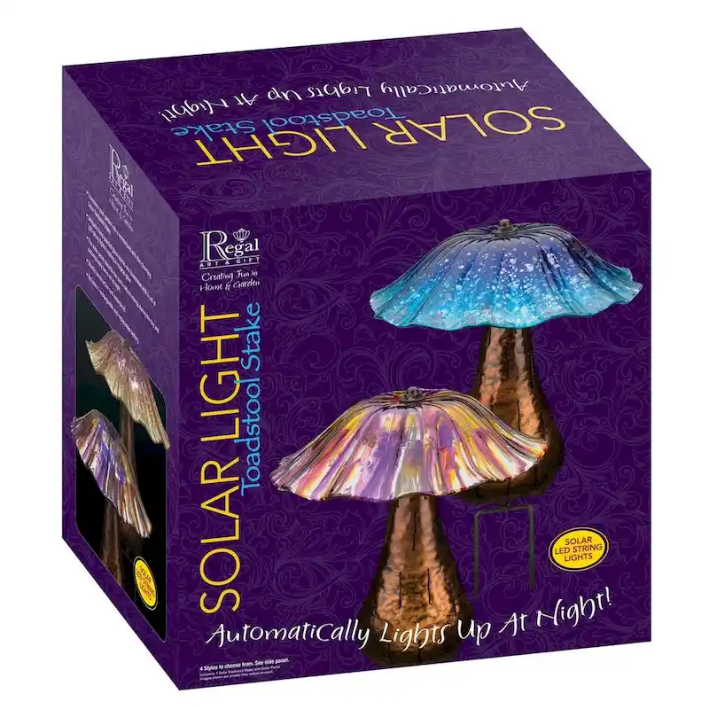 Solar Toadstool Stake - Purple/Yellow - 11 X11 X13.75