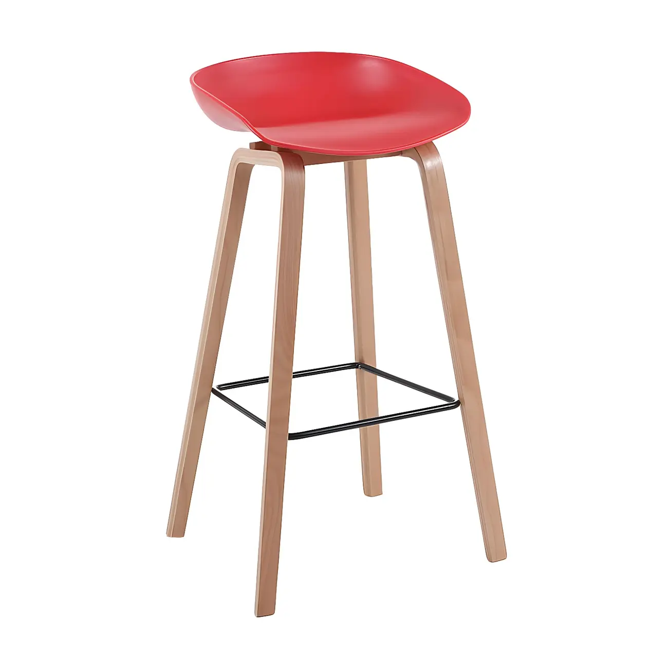 Mid-Century Modern Plastic Bar Stool with Wood Legs