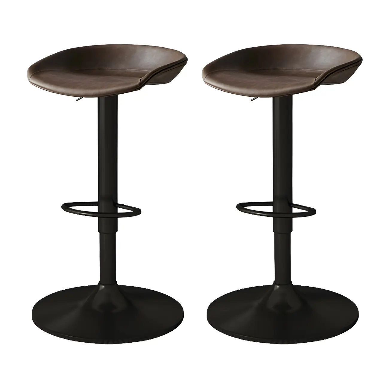 Modern Leather Black Pedestal Swivel Adjustable Bar Stool