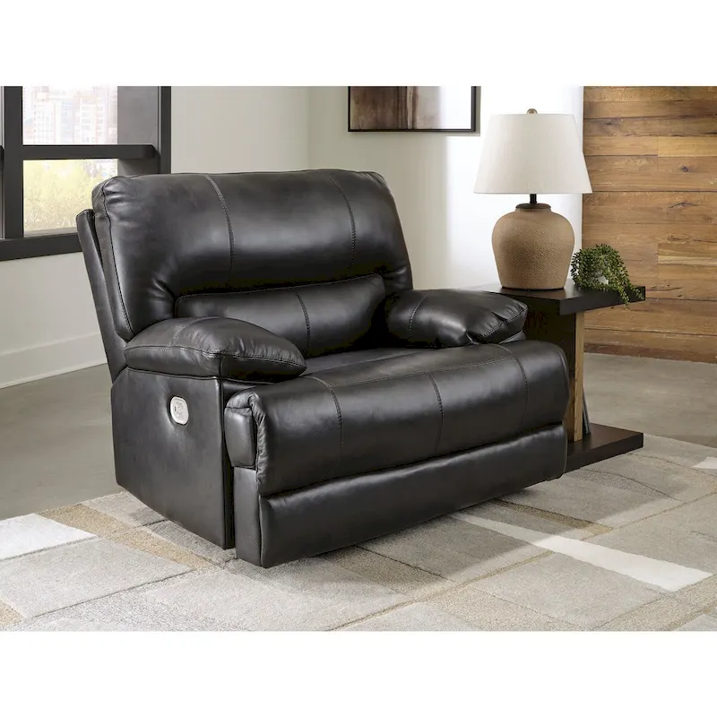 Black Leather Power Recliner with Adjustable Headrest