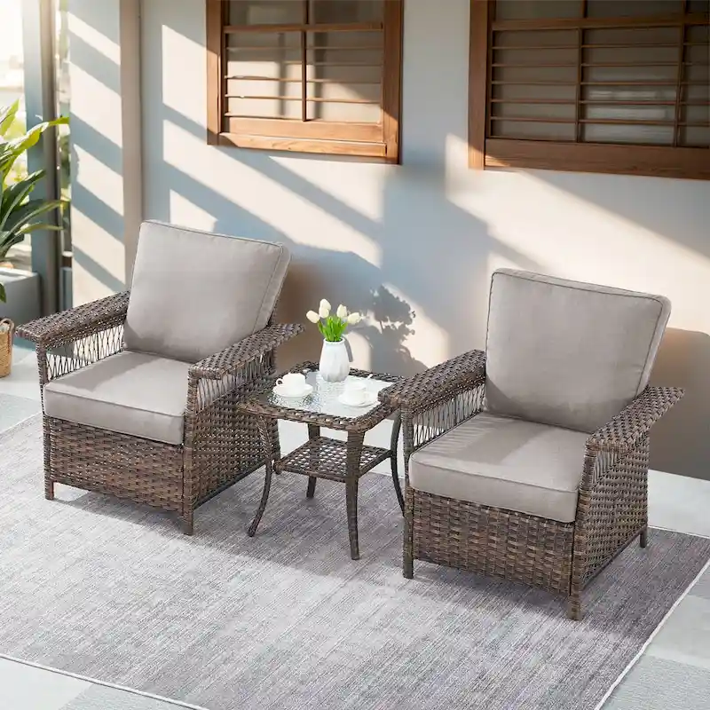 Gymojoy 3 Peices Patio Chairs with Coffee Table - Brown