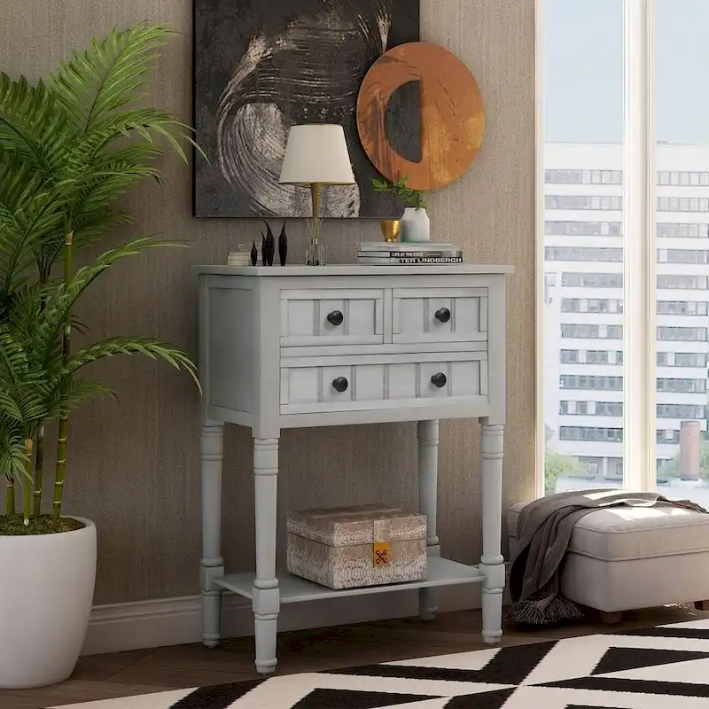 23.7 in. Farmhouse Solid Wood Console Table with 3 Drawers and Bottom Shelf