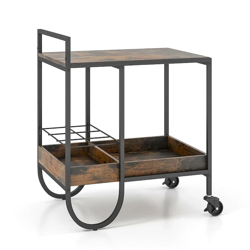 Gymax Industrial Bar Cart Rolling Buffet Serving Cart w/ Removable