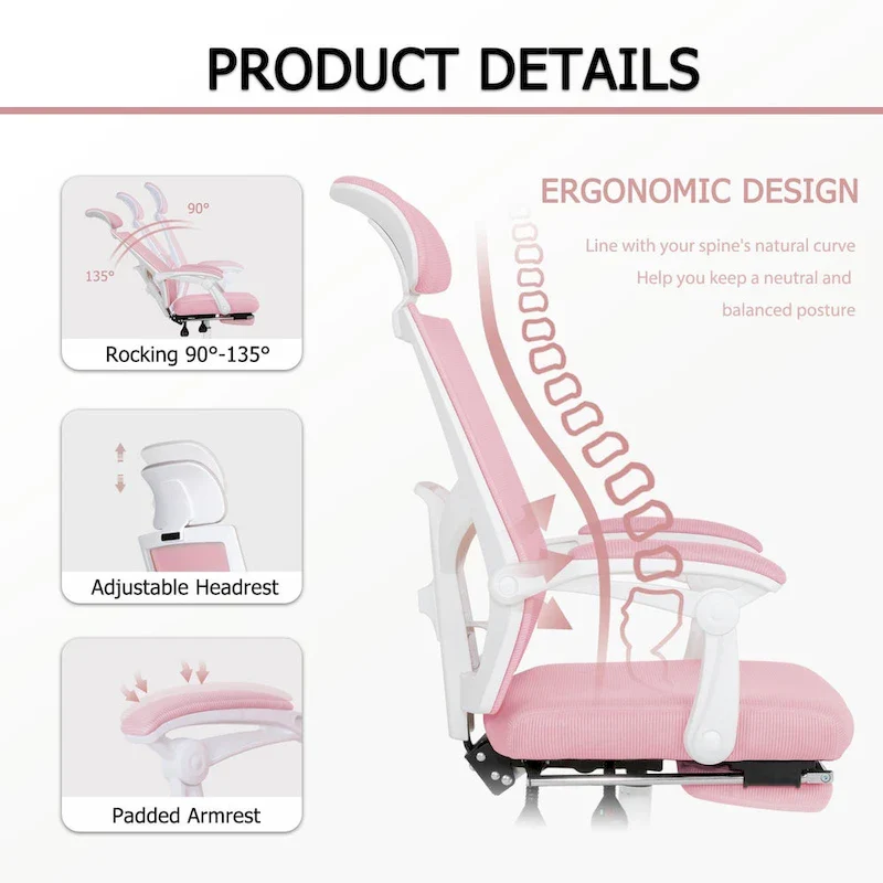 Office Chair With Foot Rest Ergonomic Swivel Mesh Task Office Chair